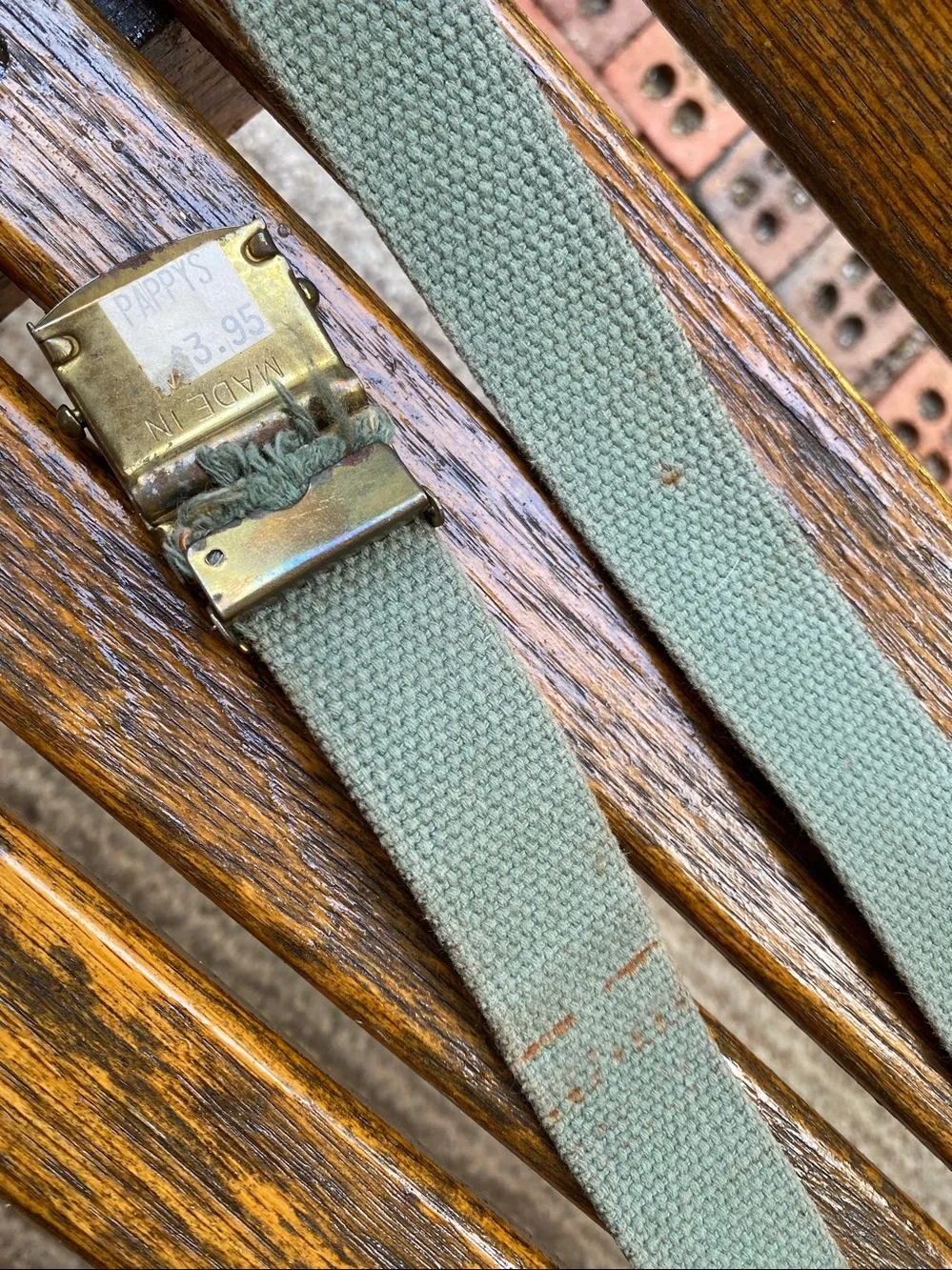 Vintage USA Surplus Brass Buckle Green Web Belt Military Pappys